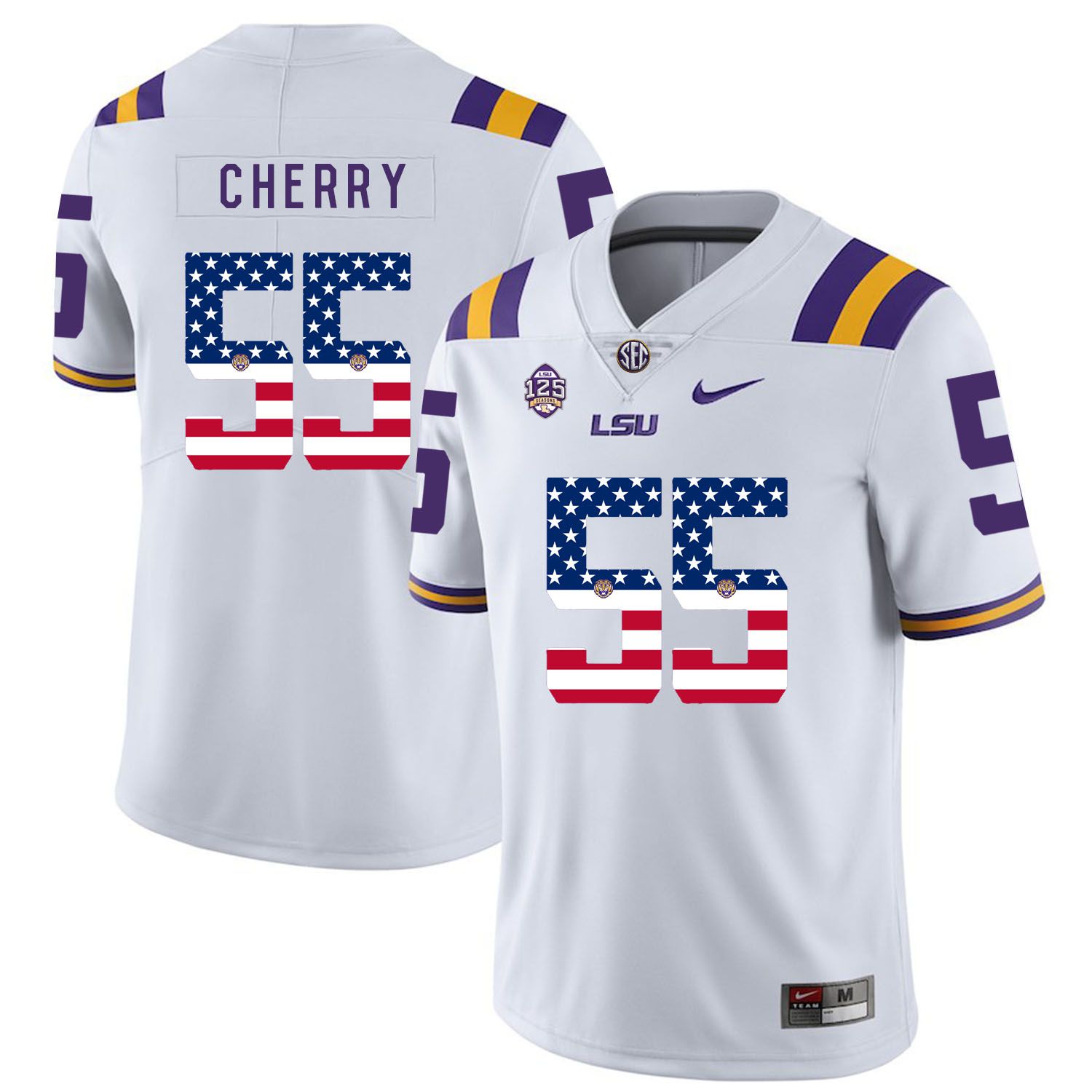 Men LSU Tigers #55 Cherry White Flag Customized NCAA Jerseys